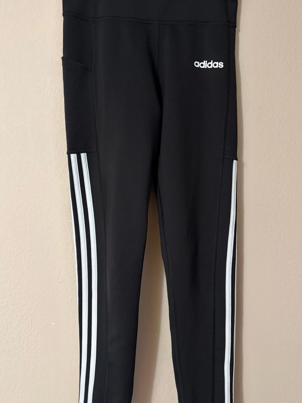 Adidas Climalite Black 3 Stripe Side Pocket Leggings Womens Small High Rise Gym